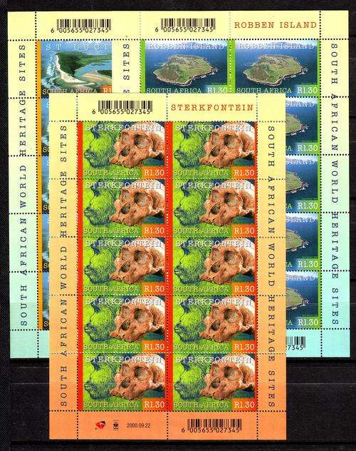 RSA 2000 WORLD HERITAGE SITES SET OF 3 CTO FULL SHEETS INCLUDING ROBBEN ISLAND