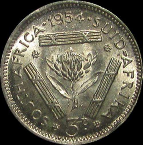 1954 Union of South African Silver 3P - UNC