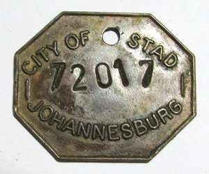 City of Johannesburg Metal License Disk