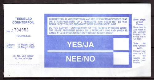 Apartheid Era 17 March 1992 - Referendum Voting Page - Numbered A704952
