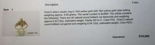 Ladies's 18CT Gold Cluster Ring with 4 Brilliant Cut Diamond 0.22CT Garnet