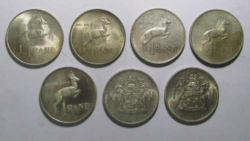 Collection of 7 Silver One Rand Coins Bid Per Coin to Take the Lot