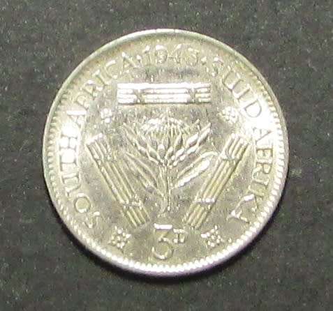 1943 Union of South Africa Silver Threepence