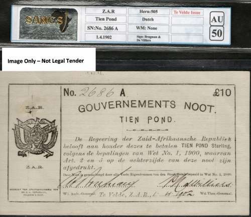AU 50 - ZAR Tien Pond - Te Velde Issue ( Catalogue Value 15000 in UNC )