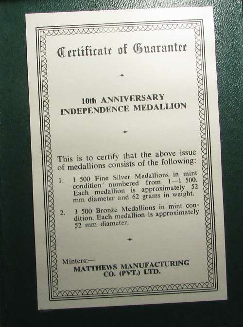 Boxed Rhodesian 10th Anniversary Independance Medal