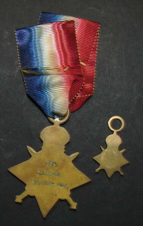 Full Size World War 1 Star with Miniature:CPL F.Turner SA Irish RGT