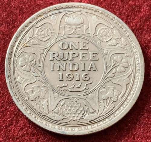 India 1916 Silver One Rupee