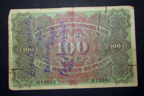 Extremely Rare - 1905 Deutsch - Ostafrikanische Bank 100 Rupie Note ( Catalogue in Fine R16000 )