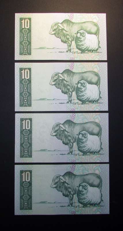Republic of South Africa - Gerhard De Kock - 4 by Ten Rand Banknotes in Sequence and UNC