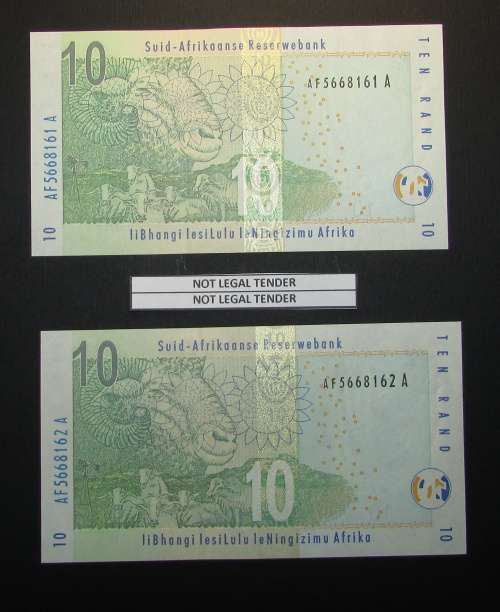 Republic of South Africa - Gill Marcus - 2 by 10 Rand Banknotes in Sequence and UNC