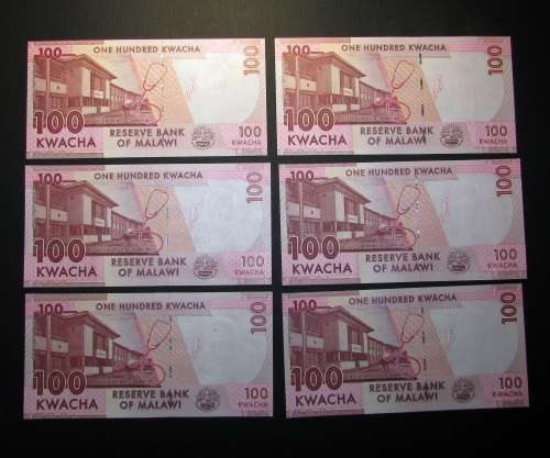 Reserve Bank of Malawi - 6 by 100 Kwacha Banknotes
