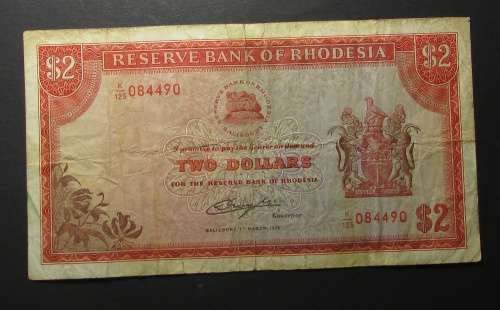 Reserwe Bank of Rhodesia - 2 Dollar Banknote