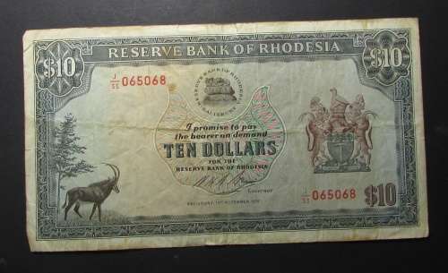 Reserwe Bank of Rhodesia - 10 Dollar Banknote