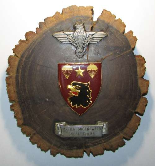 SADF - 44 Parachute Brigade Plaque Awarded to:Major C.W Groenewald Sep 81 to Dec 88