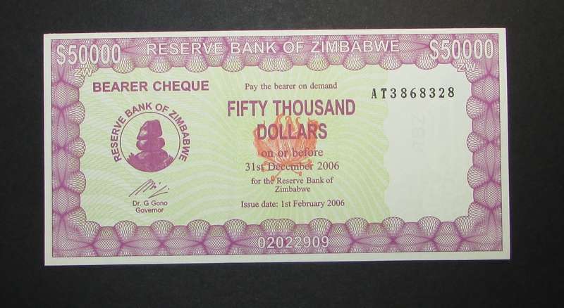 Zimbabwe - Fifty Thousand Dollars Bearer Cheque