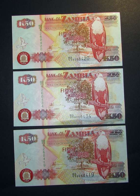 Zambia - 50 Kwacha Banknotes in Sequence