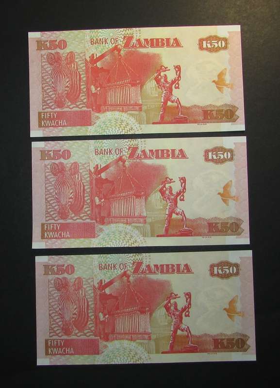 Zambia - 50 Kwacha Banknotes in Sequence