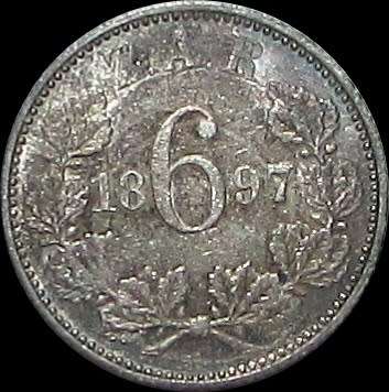 1897 Silver ZAR Sixpence