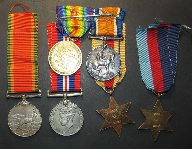 Full Size World War One and Two Medal Group: WW1 PTE.P.M Naude SAMC/WW2 180135 P.M.Naude