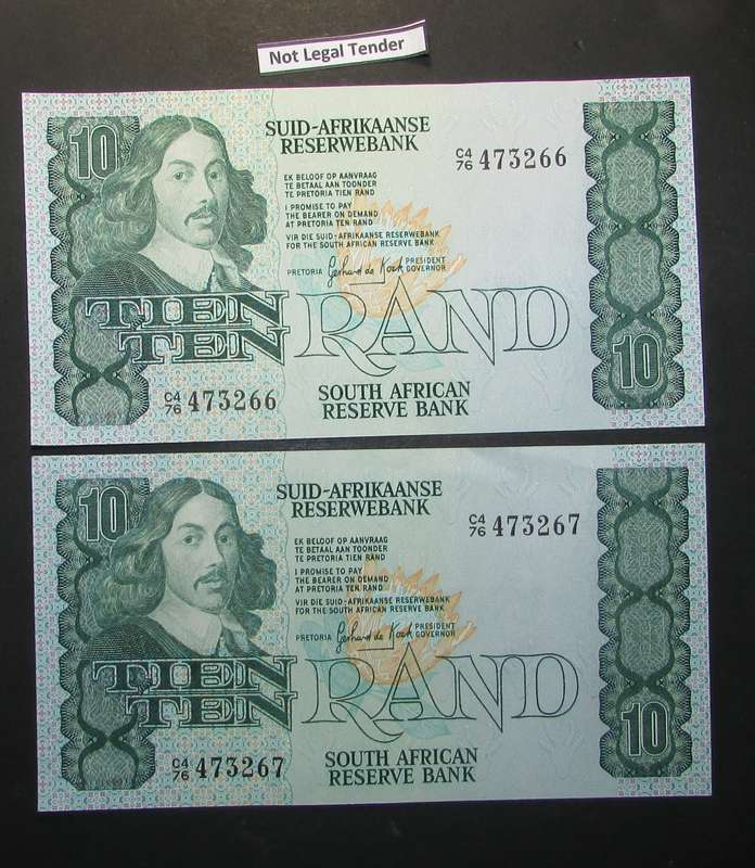 Gerhard de Kock - 2 by 10 Rand Notes in Sequence
