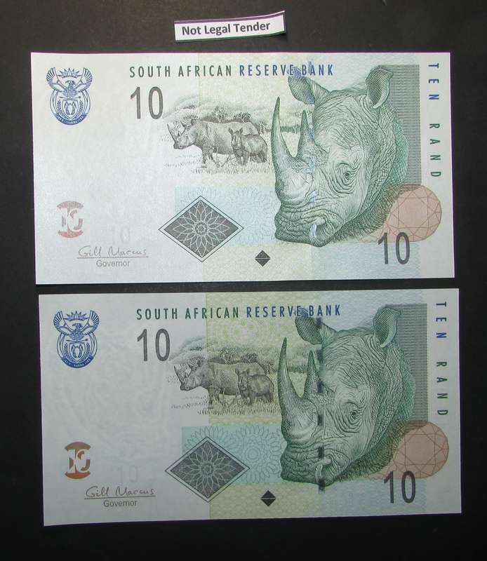 Republic of South Africa - Gill Marcus - 2 by 10 Rand Banknotes in Sequence