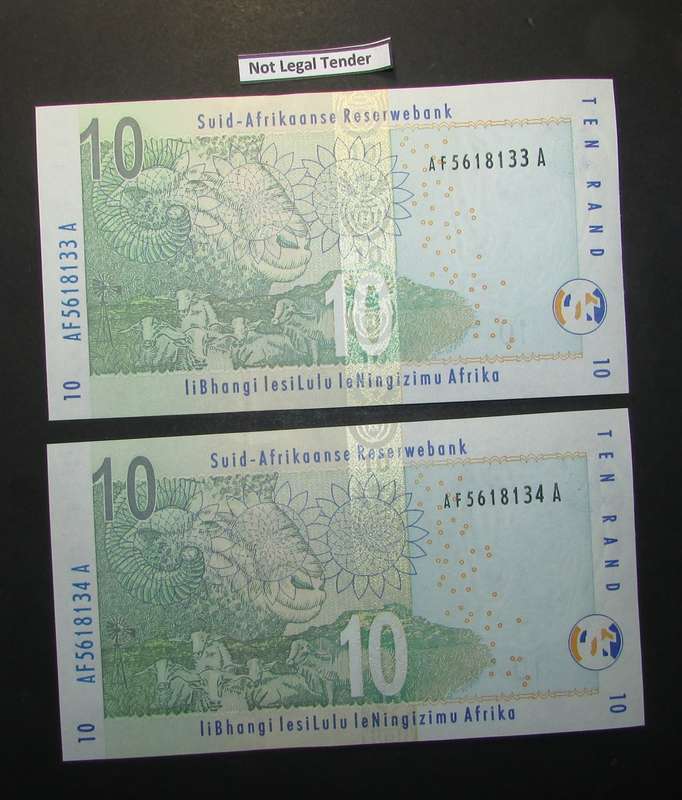 Republic of South Africa - Gill Marcus - 2 by 10 Rand Banknotes in Sequence