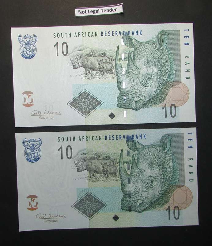 Republic of South Africa - Gill Marcus - 2 by 10 Rand Banknotes in Sequence