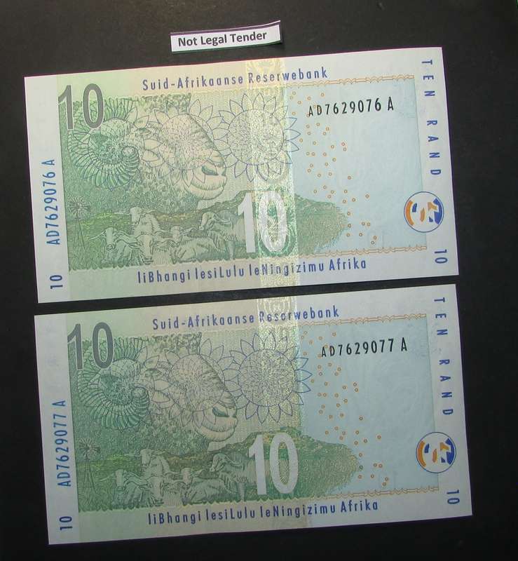 Republic of South Africa - Gill Marcus - 2 by 10 Rand Banknotes in Sequence