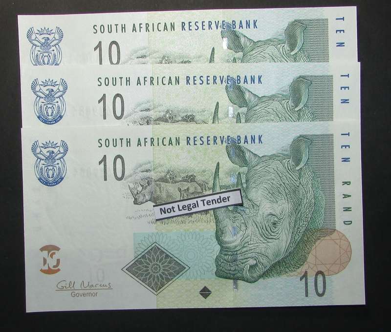 Republic of South Africa - Gill Marcus - 3 by 10 Rand Banknotes in Sequence