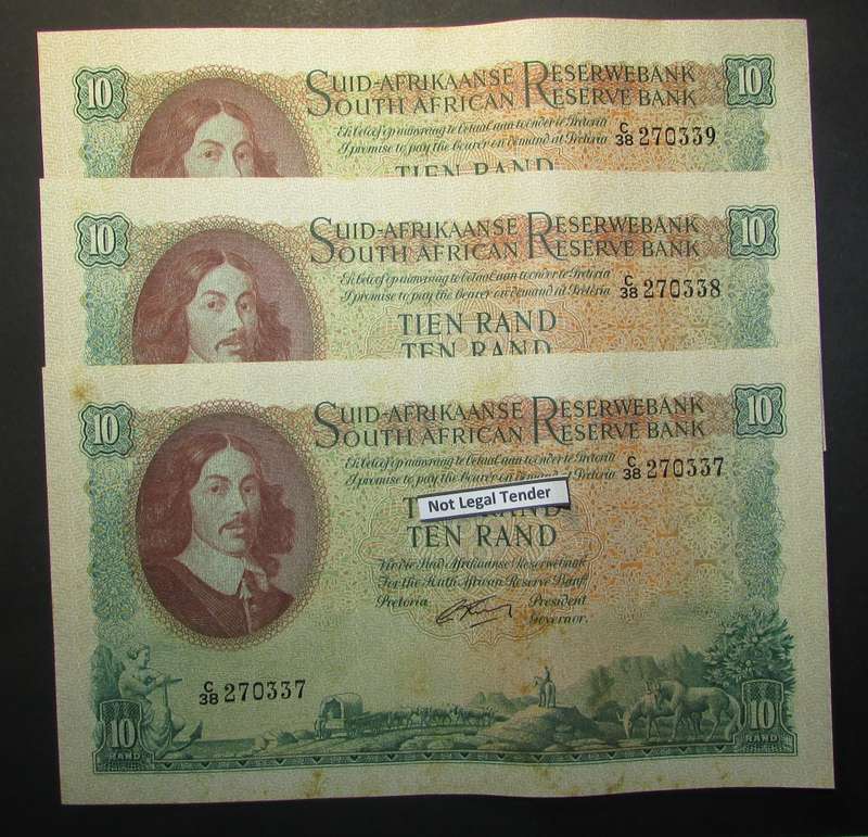 Republic of South Africa - Rissik - 3 By 10 Rands Notes in Sequence