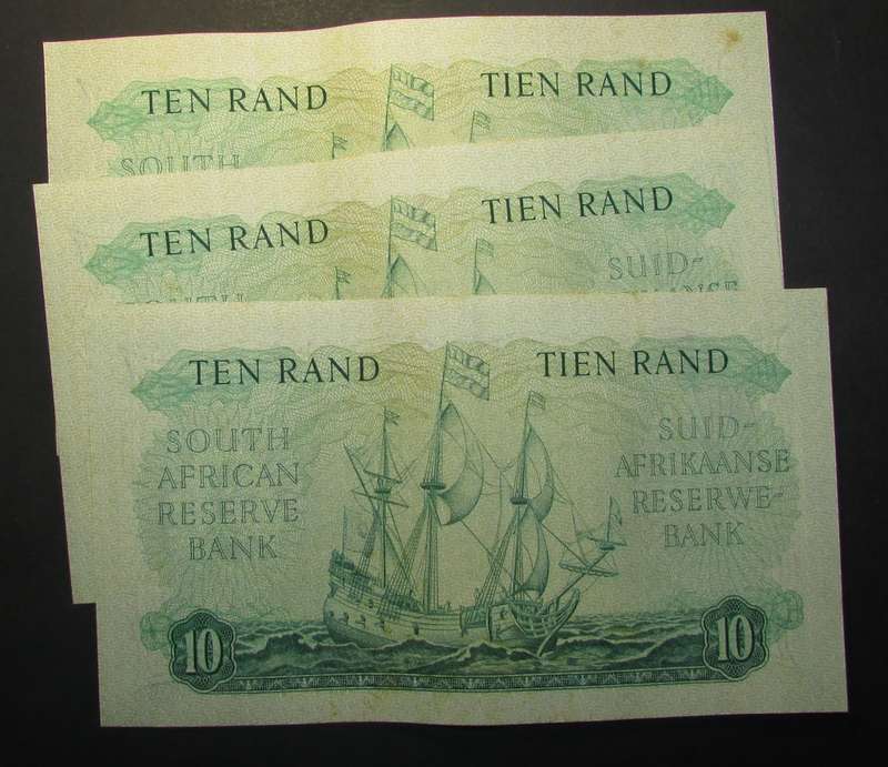 Republic of South Africa - Rissik - 3 By 10 Rands Notes in Sequence