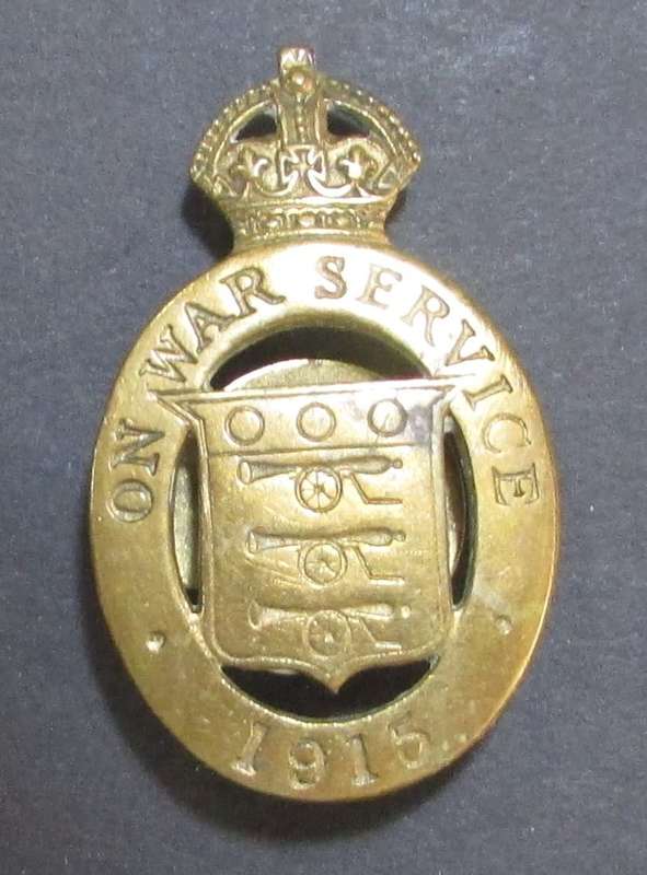 World War 1 Ordnance Trench Art Cap Badge - On War Service