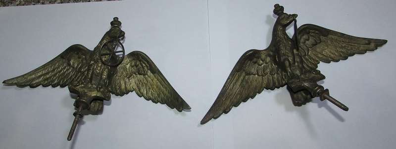 Pair of Vintage Brass Eagles - Hood Ornaments or Ceremonial Pith Helmet Eagles
