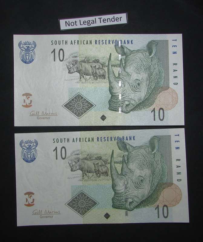 South Africa - 2 by 10 Rand Notes in Sequence and UNC