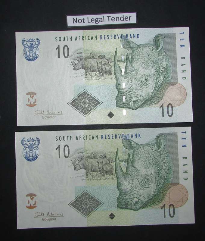 South Africa - 2 by 10 Rand Notes in Sequence and UNC