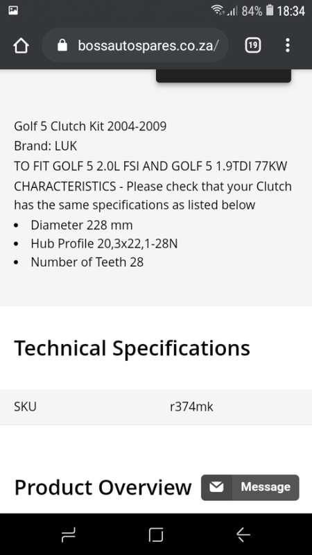 Golf 5 Luk Clutch kit 2004-2009 To Fit: Golf 5 2.0 LSI/ Golf 5 1.9 TDI 77Kw/ Audi A3 2.0/Golf 6 Gti