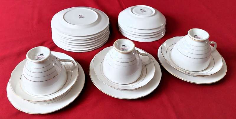 Queen Anne Bone China  - 22 piece White Tea Set with Gilt Trimming & Edging