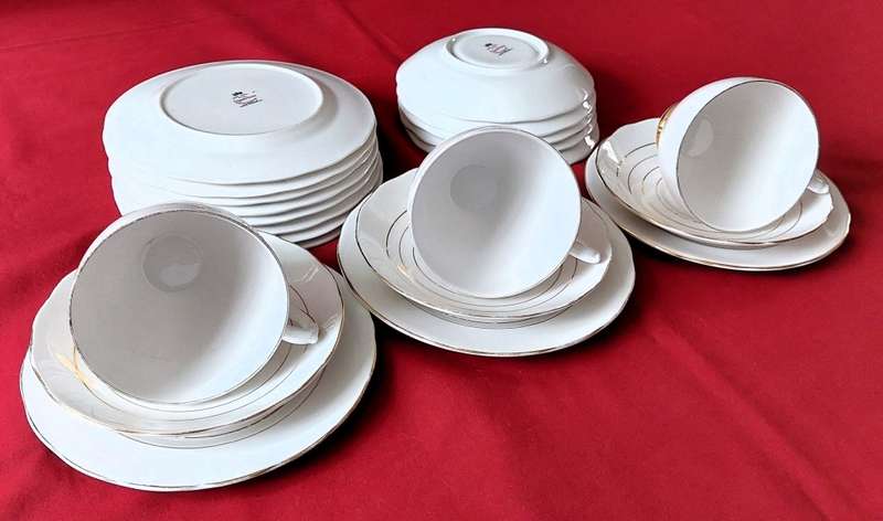 Queen Anne Bone China  - 22 piece White Tea Set with Gilt Trimming & Edging