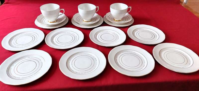 Queen Anne Bone China  - 22 piece White Tea Set with Gilt Trimming & Edging