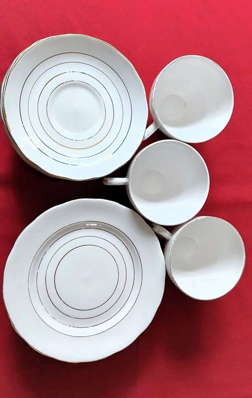 Queen Anne Bone China  - 22 piece White Tea Set with Gilt Trimming & Edging