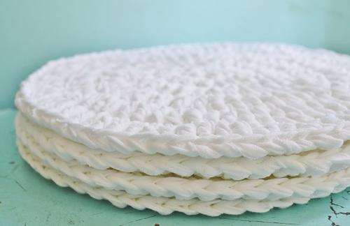 4 White Round Crochet Place Mats