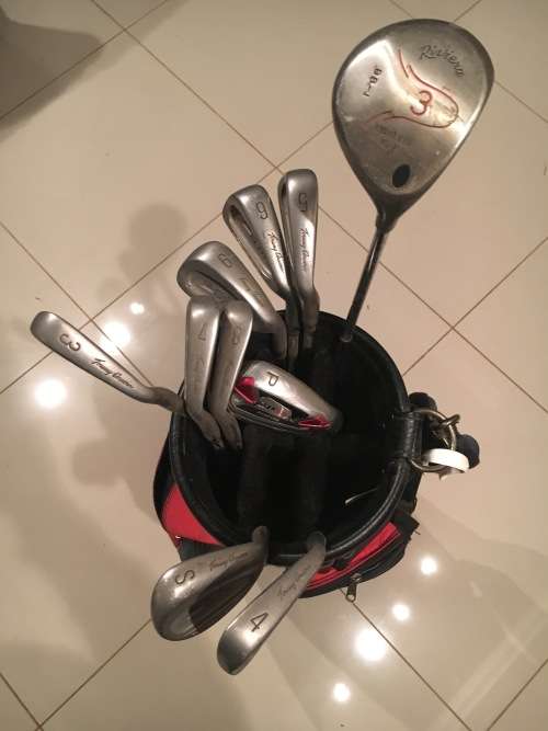 Golf bag plus clubs and wheels!!!