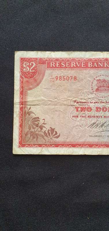 Rhodesian 2 Dollor Bank Note 1975