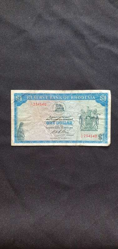 Rhodesian 1 Dollar Bank Note 1976