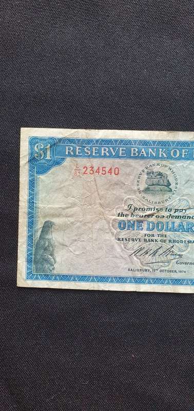 Rhodesian 1 Dollar Bank Note 1976