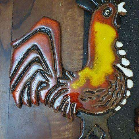 Two Bright Pottery Chicken Wall Plaques