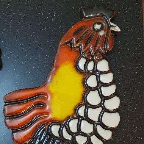 Two Bright Pottery Chicken Wall Plaques