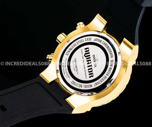Invicta FLIGHT AVIATOR CHRONOGRAPH 18Kt Gold Plated Black Strap 50mm Men Watch