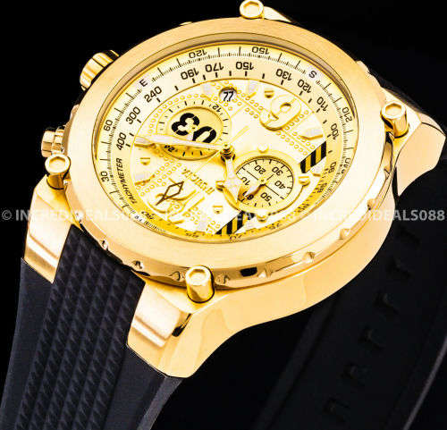 Invicta FLIGHT AVIATOR CHRONOGRAPH 18Kt Gold Plated Black Strap 50mm Men Watch