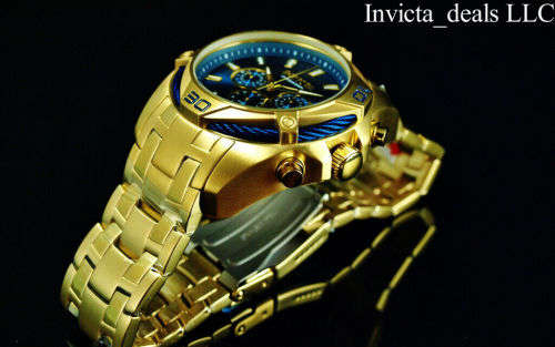 NEW Invicta Men`s 52mm BOLT SCUBA Chronograph BLUE DIAL 18K Gold Plated SS Watch